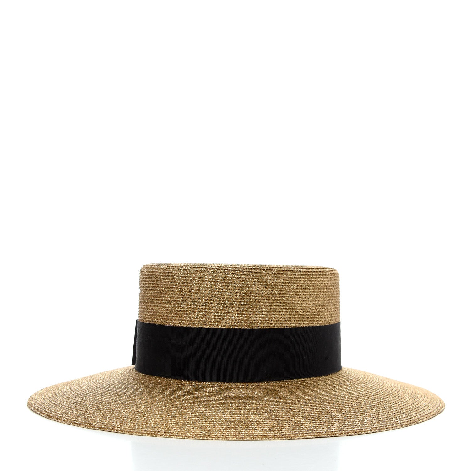 Gucci Glittered Straw Grosgrain Wide Brim Hat S Gold Black 3 of 6