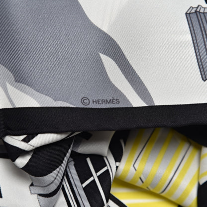 Hermes Silk Minuit Au Faubourg Scarf 70 Anthracite Blanc Jaune Vif 7 of 7