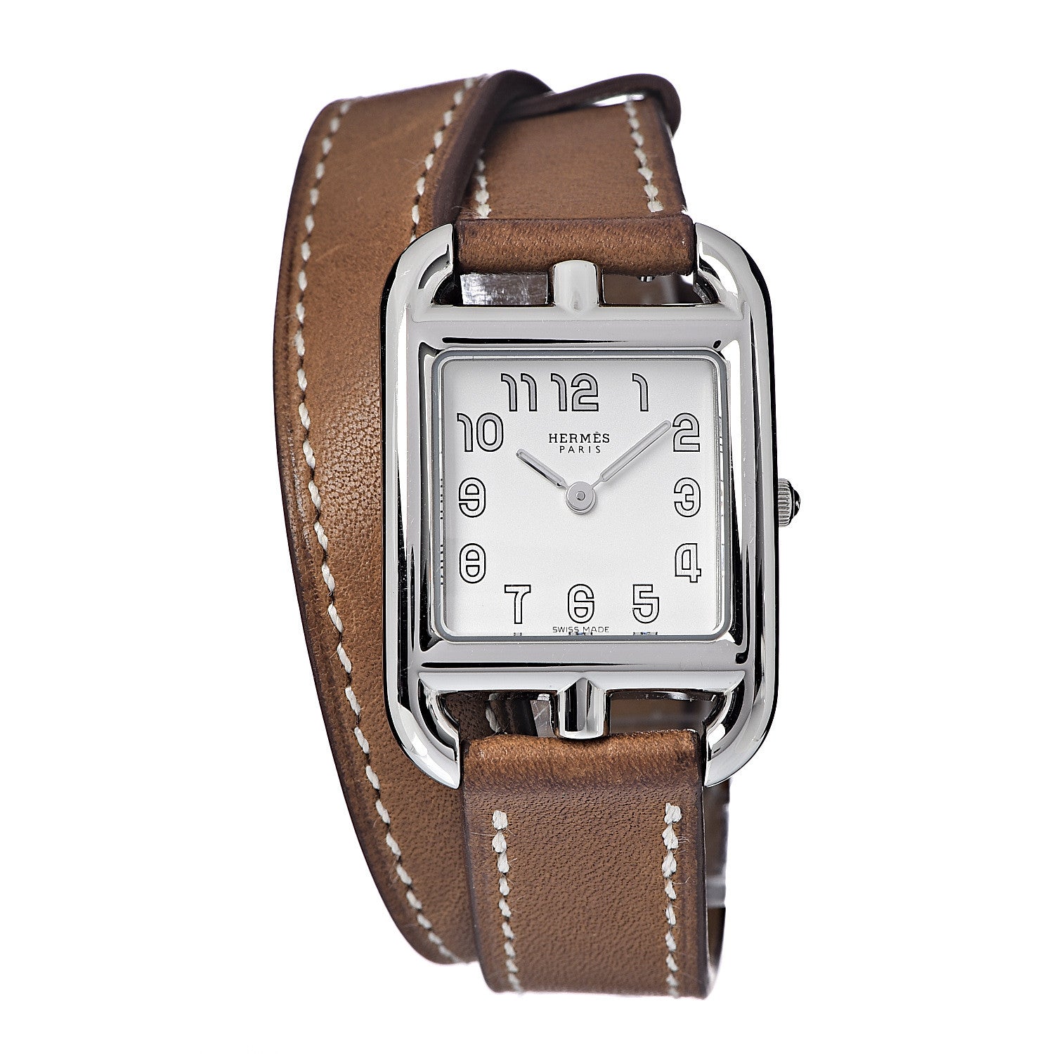 Hermes Stainless Steel Barenia 23mm Cape Cod Double Tour Quartz Watch Fauve 1 of 9