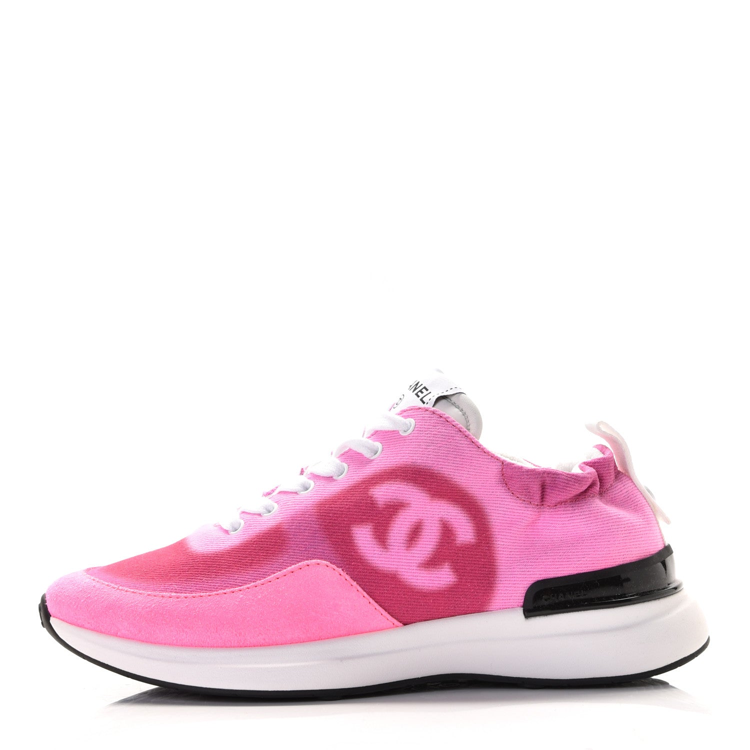 Chanel Denim Suede Calfskin Womens CC Sneakers 36.5 Pink 1 of 8