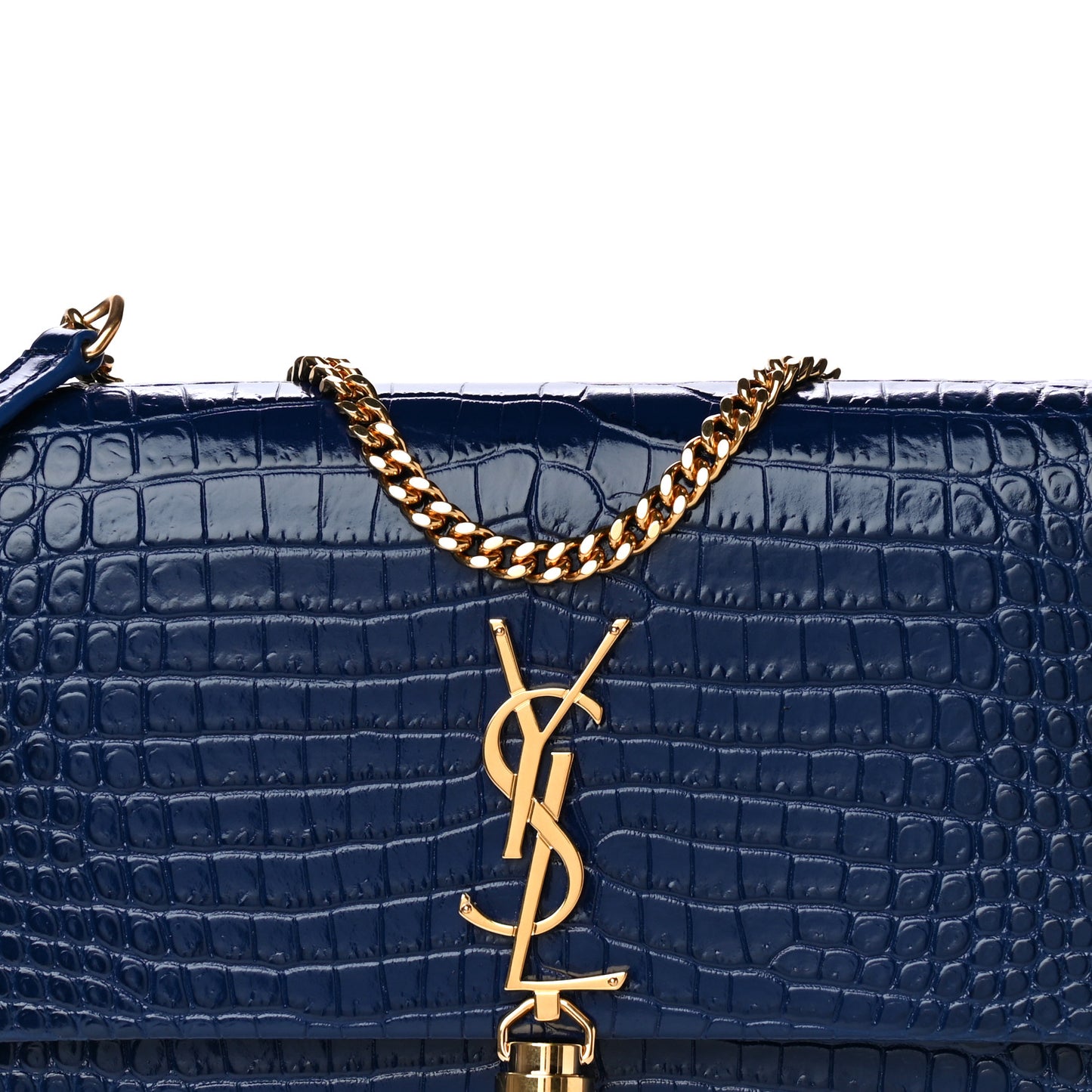 Calfskin Crocodile Embossed Kate Monogram Tassel Chain Wallet Royal Blue