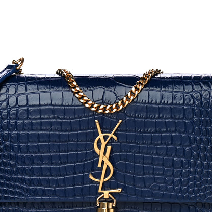 Saint Laurent Calfskin Crocodile Embossed Kate Monogram Tassel Chain Wallet Royal Blue 9 of 12