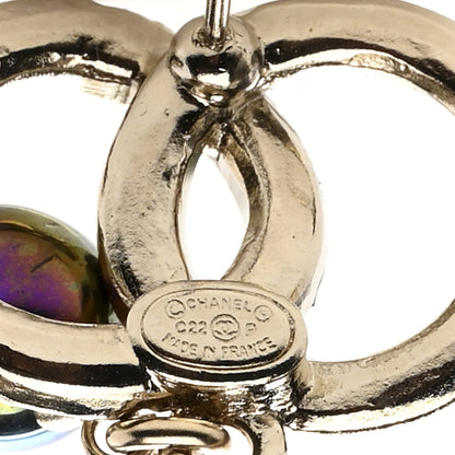 Chanel Metal Pearl Crystal CC Drop Earrings Gold Purple Gray 4 of 4