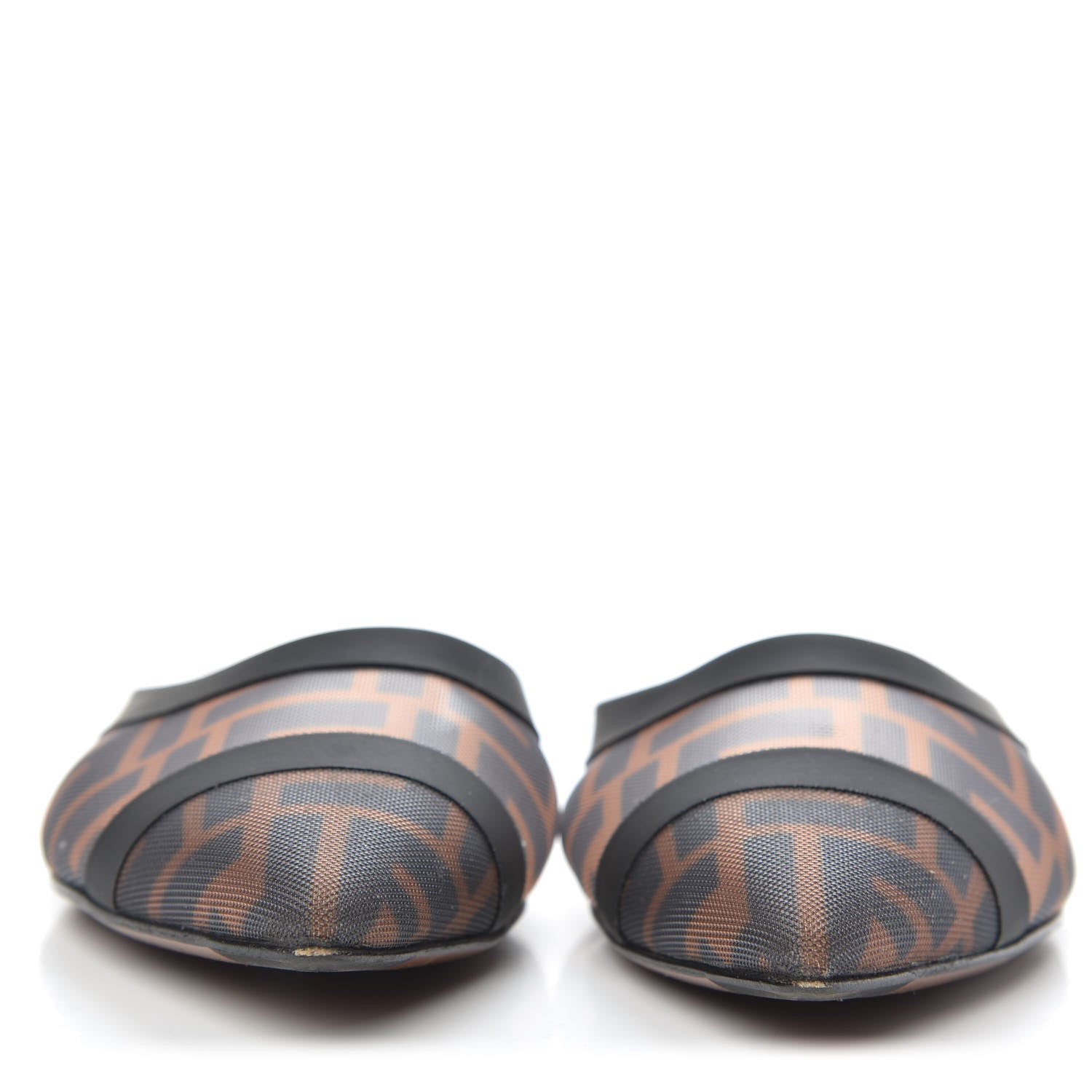 Fendi Technical Mesh Vitello FF Colibri Flat Mules 35.5 Tobacco Moro Black 2 of 8