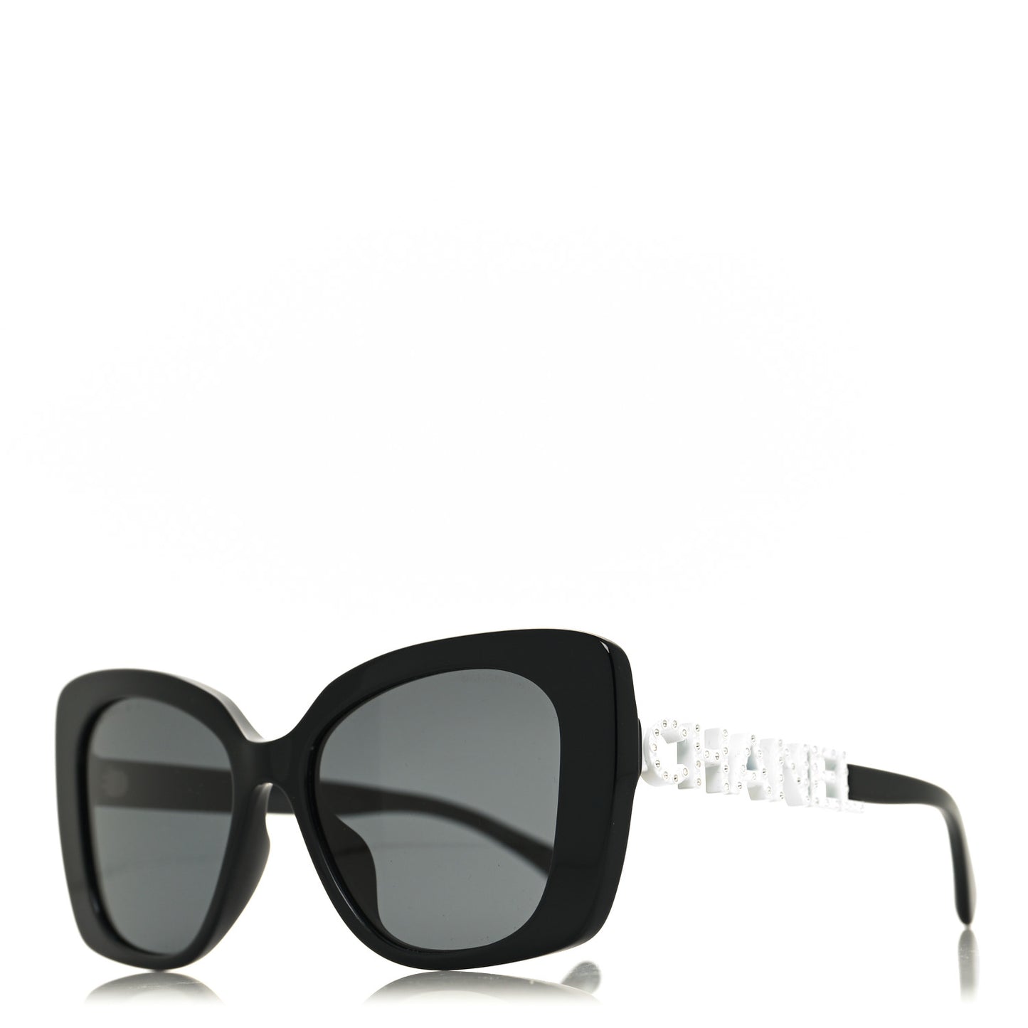 Acetate Strass Square Sunglasses 5422-B Black White