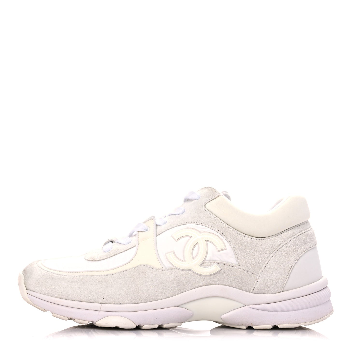 Suede Calfskin Fabric CC Sneakers 39.5 White