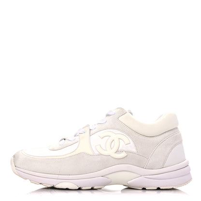 Chanel Suede Calfskin Fabric CC Sneakers 39.5 White 1 of 15