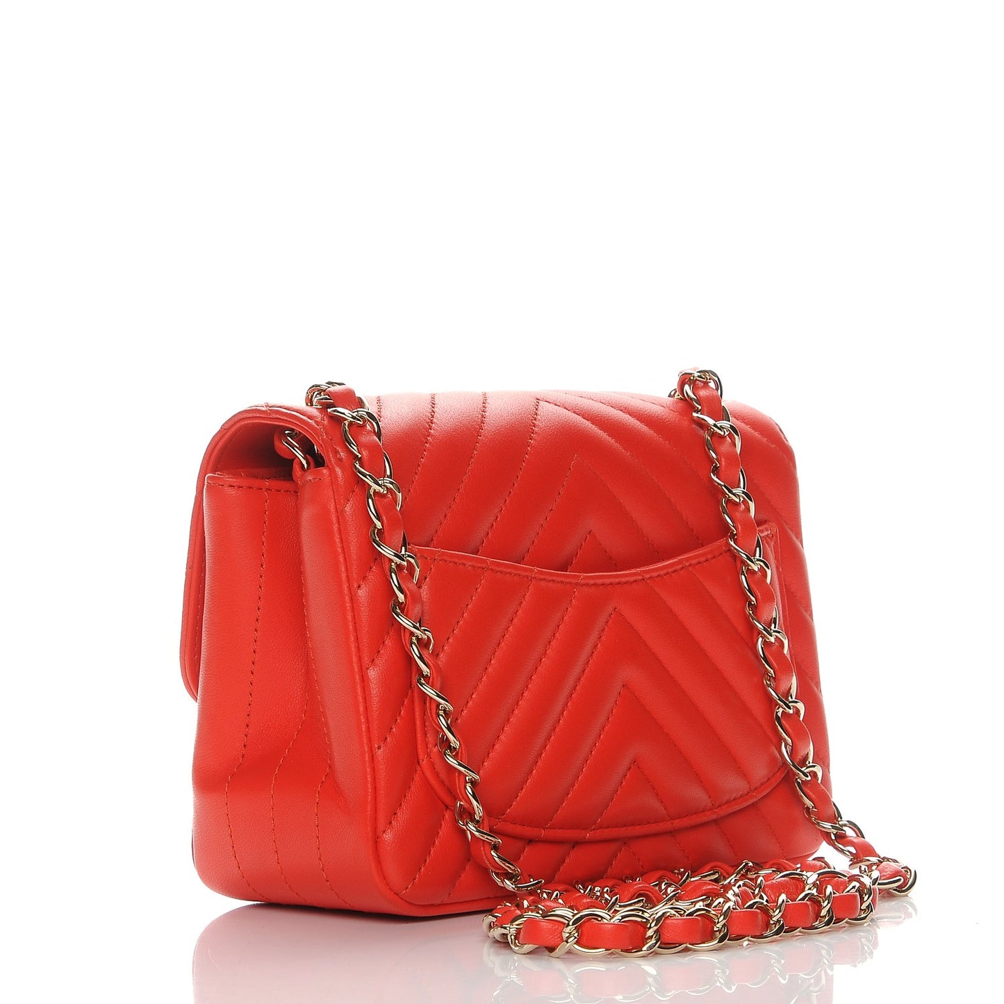 Lambskin Chevron Quilted Mini Square Flap Red