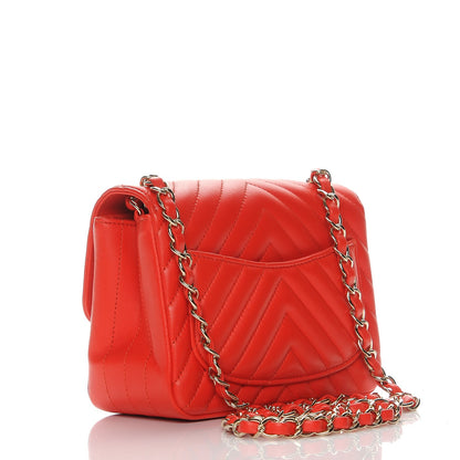 Chanel Lambskin Chevron Quilted Mini Square Flap Red 3 of 8