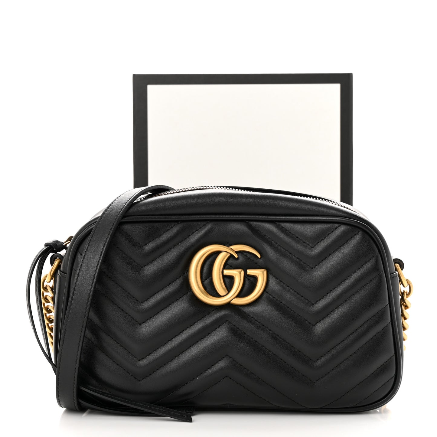 Calfskin Matelasse Small GG Marmont Chain Shoulder Bag Black