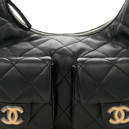 Chanel Shiny Lambskin Quilted Trendy Pockets Hobo Black 8 of 11