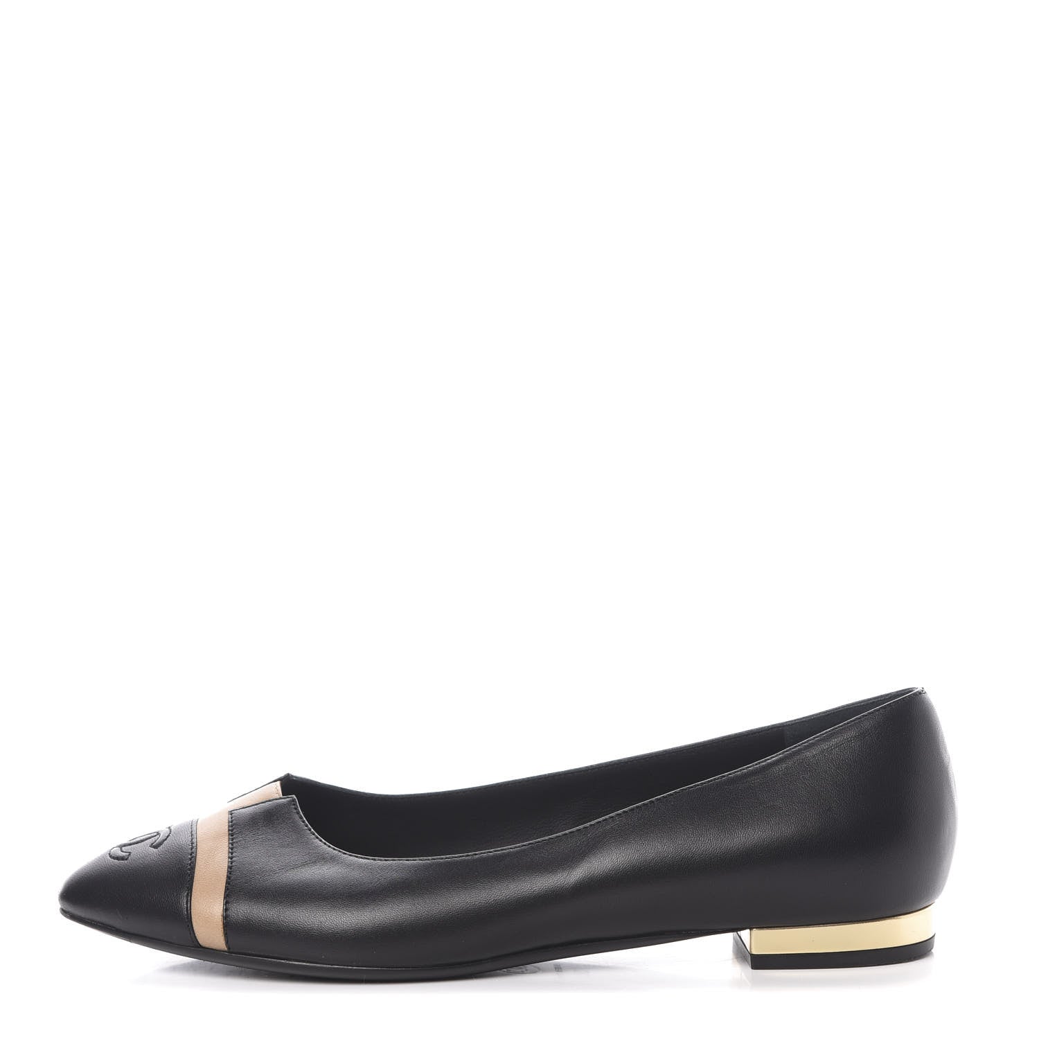Chanel Lambskin CC Ballerina Flats 39 Black Beige 1 of 15