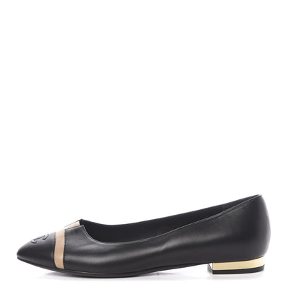 Chanel Lambskin CC Ballerina Flats 39 Black Beige 1 of 15