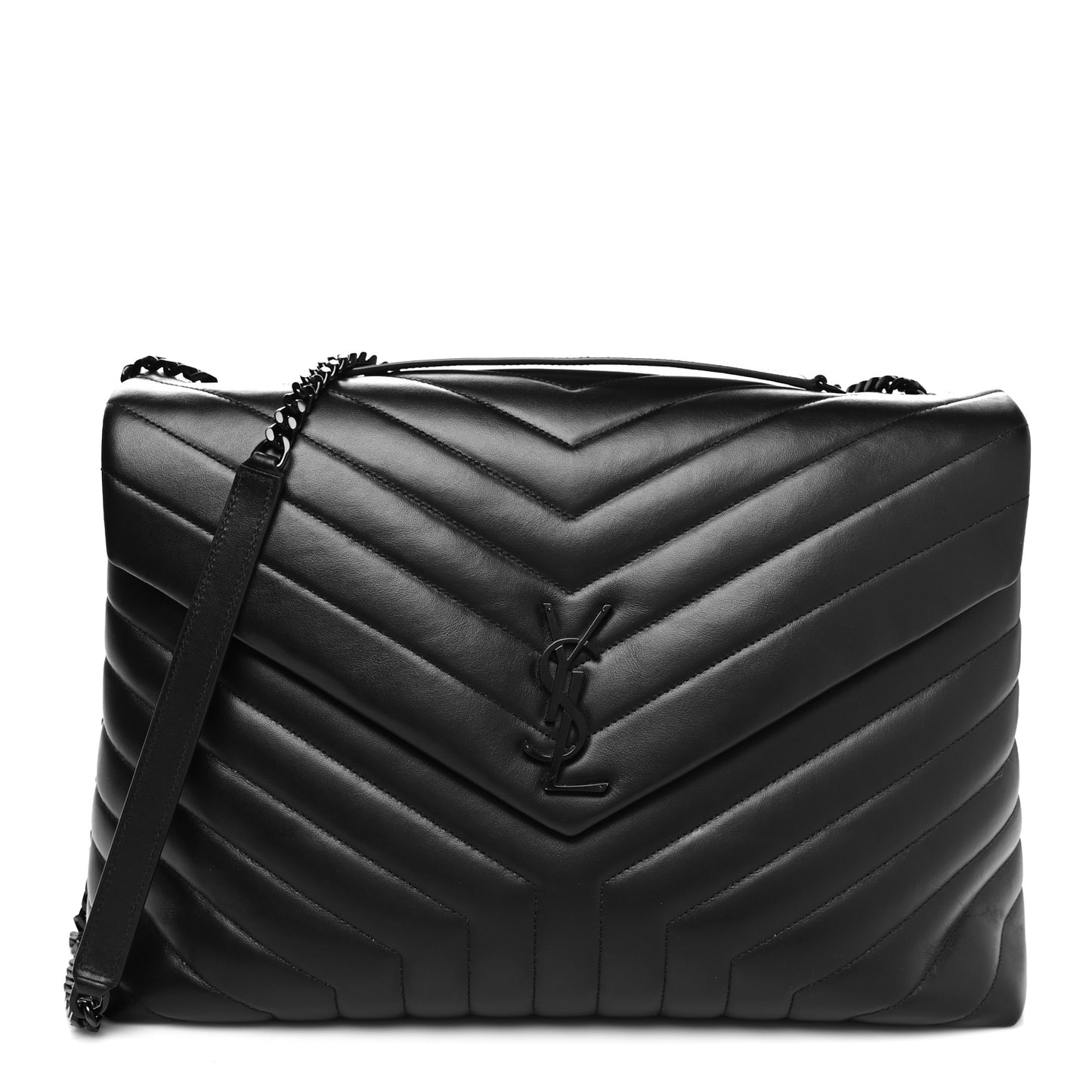 Calfskin Y Quilted Monogram Monochrome Large Loulou Chain Satchel Black