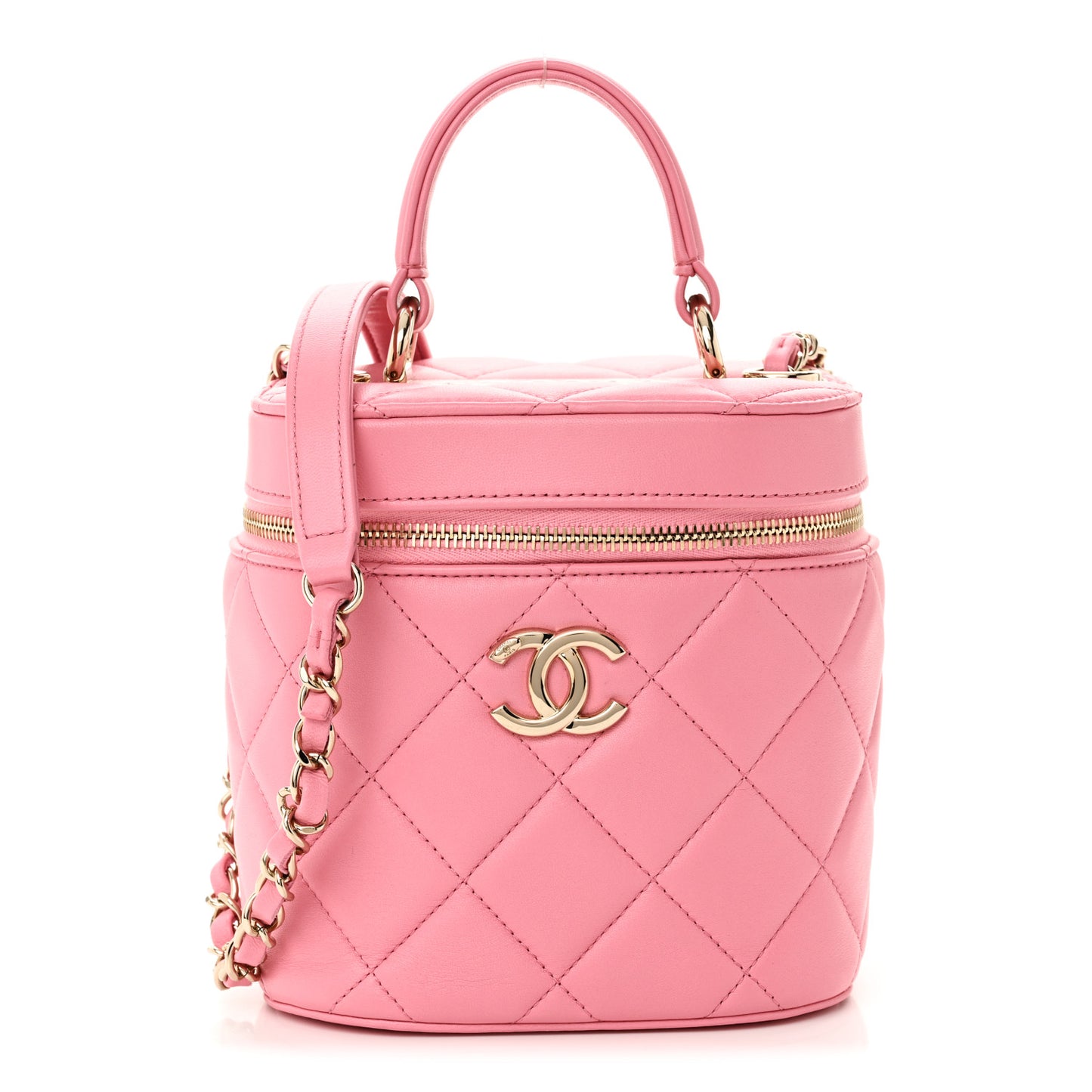 Lambskin Quilted Trendy Vanity Case Pink