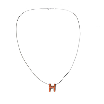Hermes Lacquered Palladium Pop H Necklace Orange 3 of 4