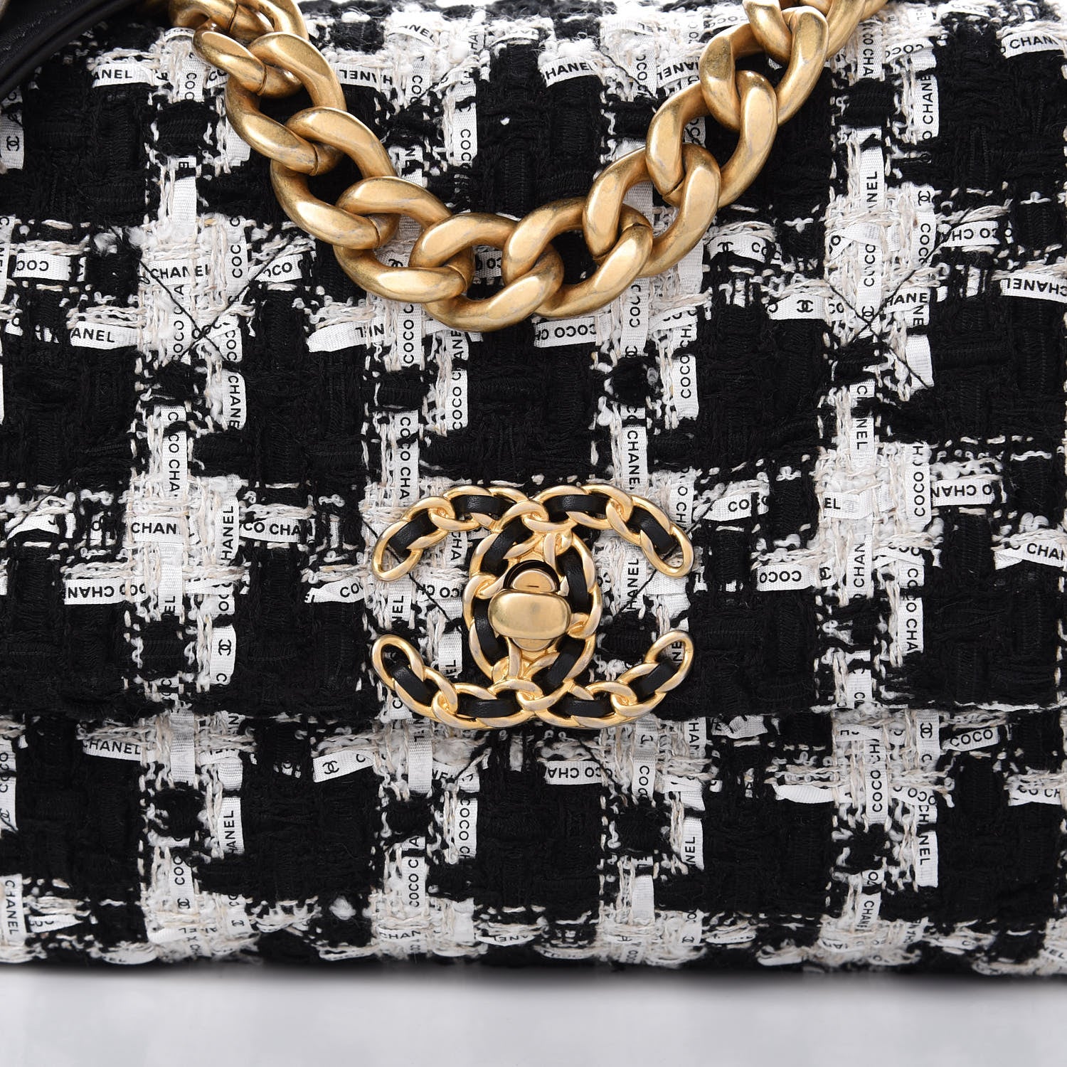 Chanel Tweed Quilted Medium 19 Flap Black Ecru White 10 of 11