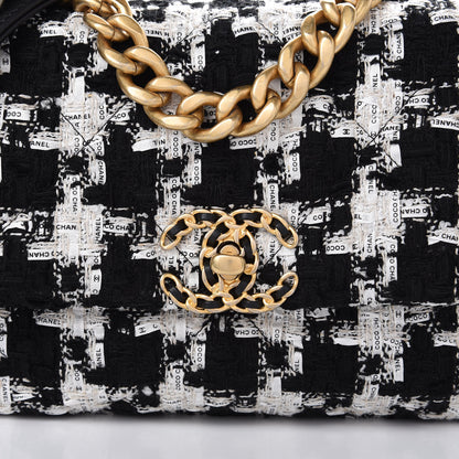 Chanel Tweed Quilted Medium 19 Flap Black Ecru White 10 of 11