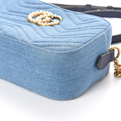 Gucci Denim Matelasse Small Pearly GG Marmont Chain Shoulder Bag Blue 9 of 9