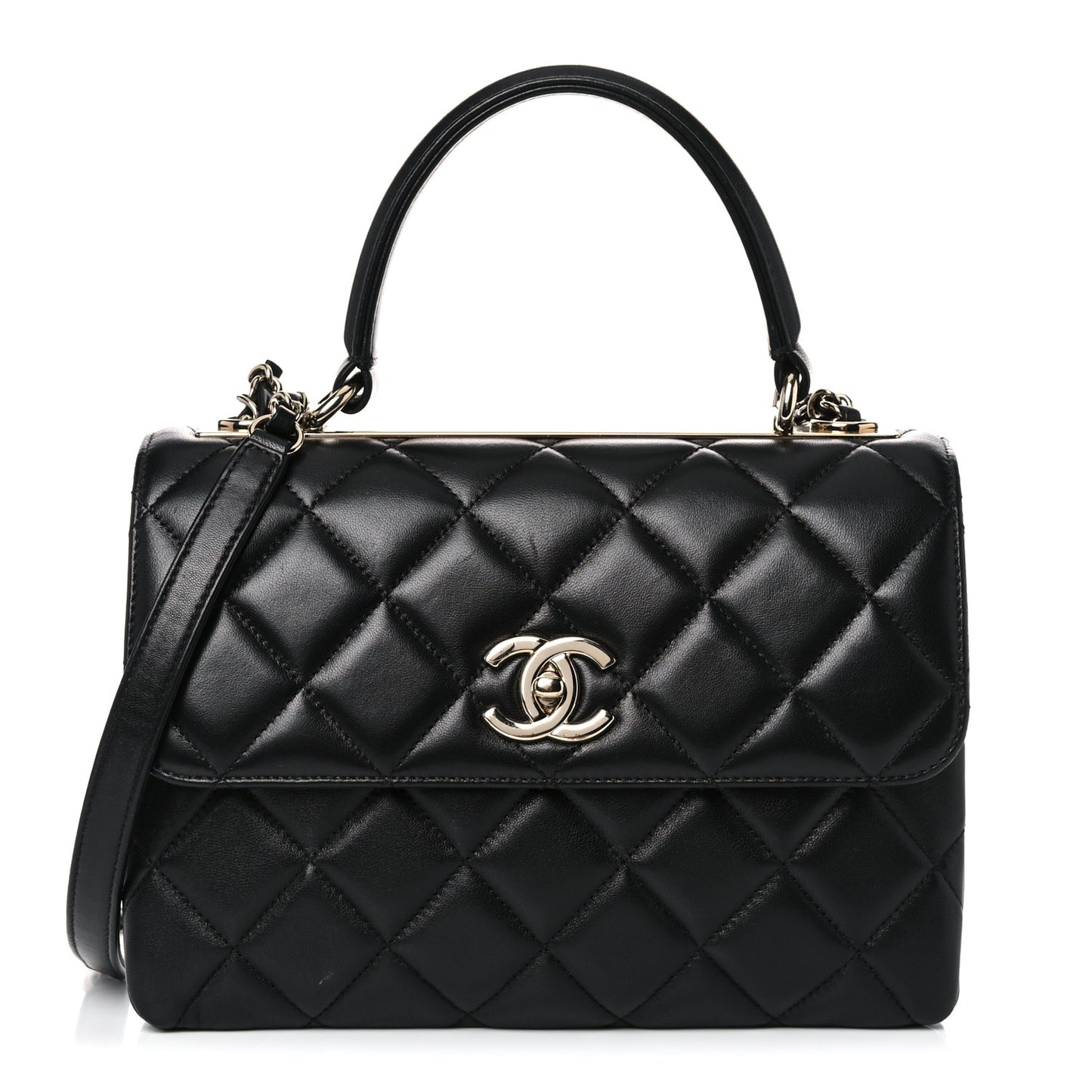 Lambskin Quilted Small Trendy CC Dual Handle Flap Bag Black