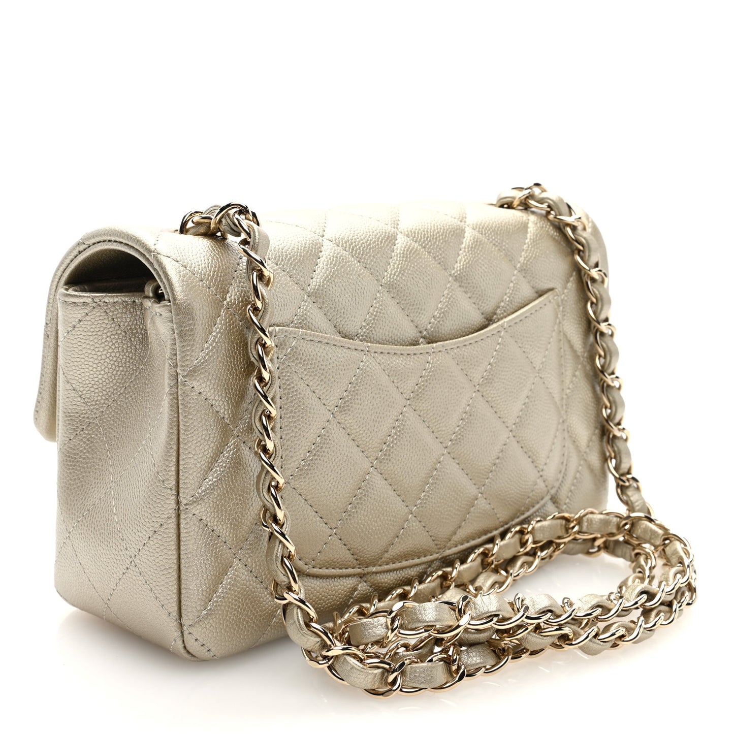 Metallic Caviar Quilted Mini Rectangular Flap Gold