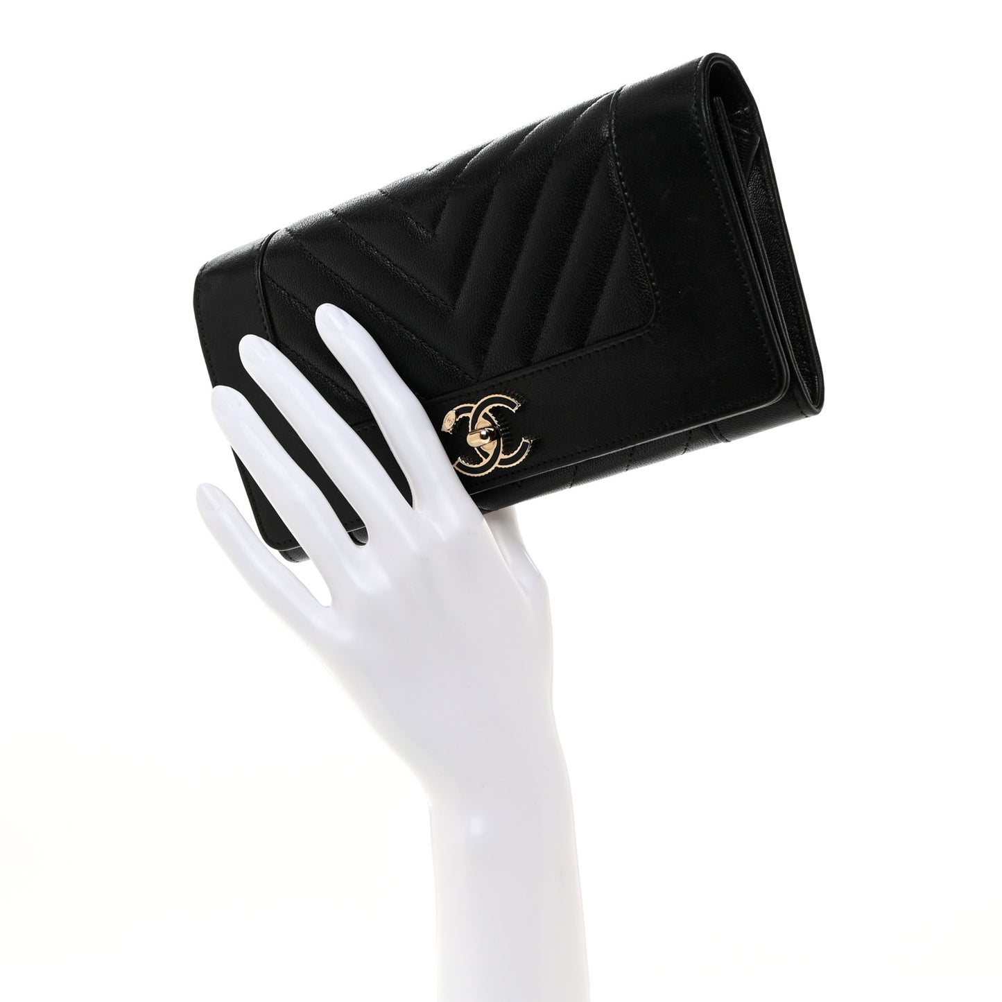 Sheepskin Chevron Quilted Mademoiselle Vintage Flap Wallet Black