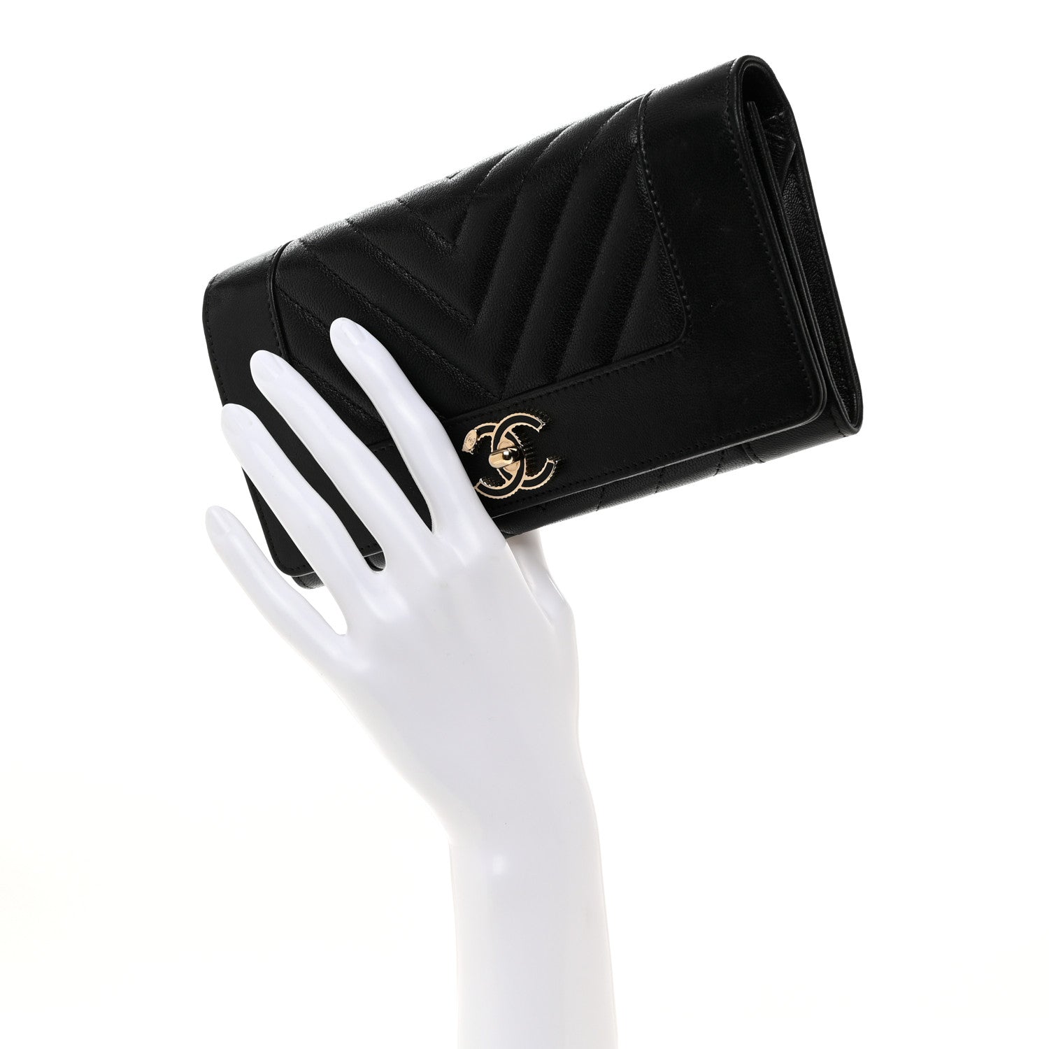 Chanel Sheepskin Chevron Quilted Mademoiselle Vintage Flap Wallet Black 2 of 9