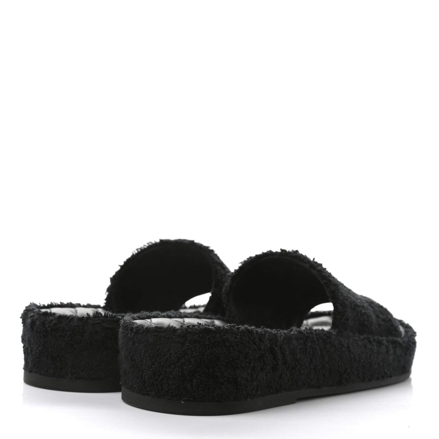 Terry Cloth Lambskin CC Sandals 36 Black