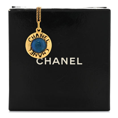 Chanel Metal Gripoix Poured Glass Pendant Necklace Gold Blue 8 of 8