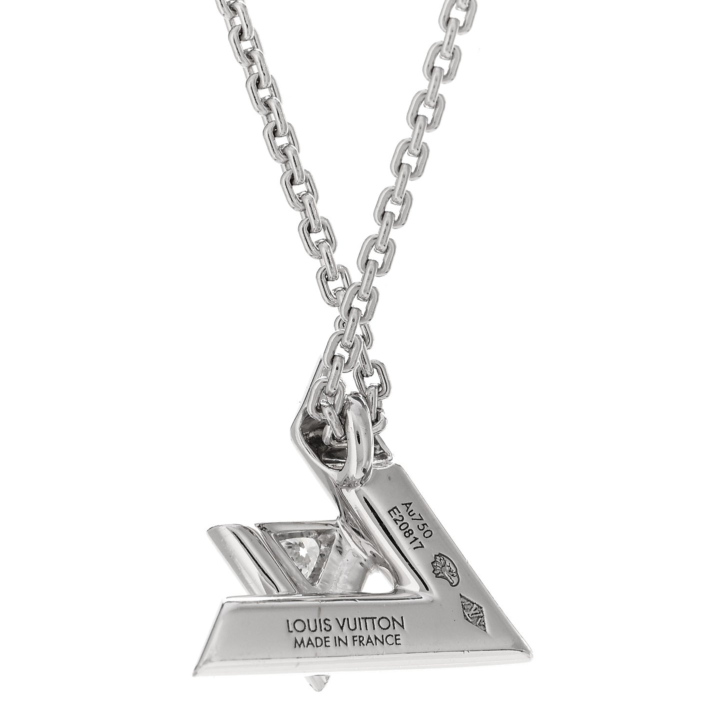 18K White Gold Diamond Small LV Volt One Pendant Necklace