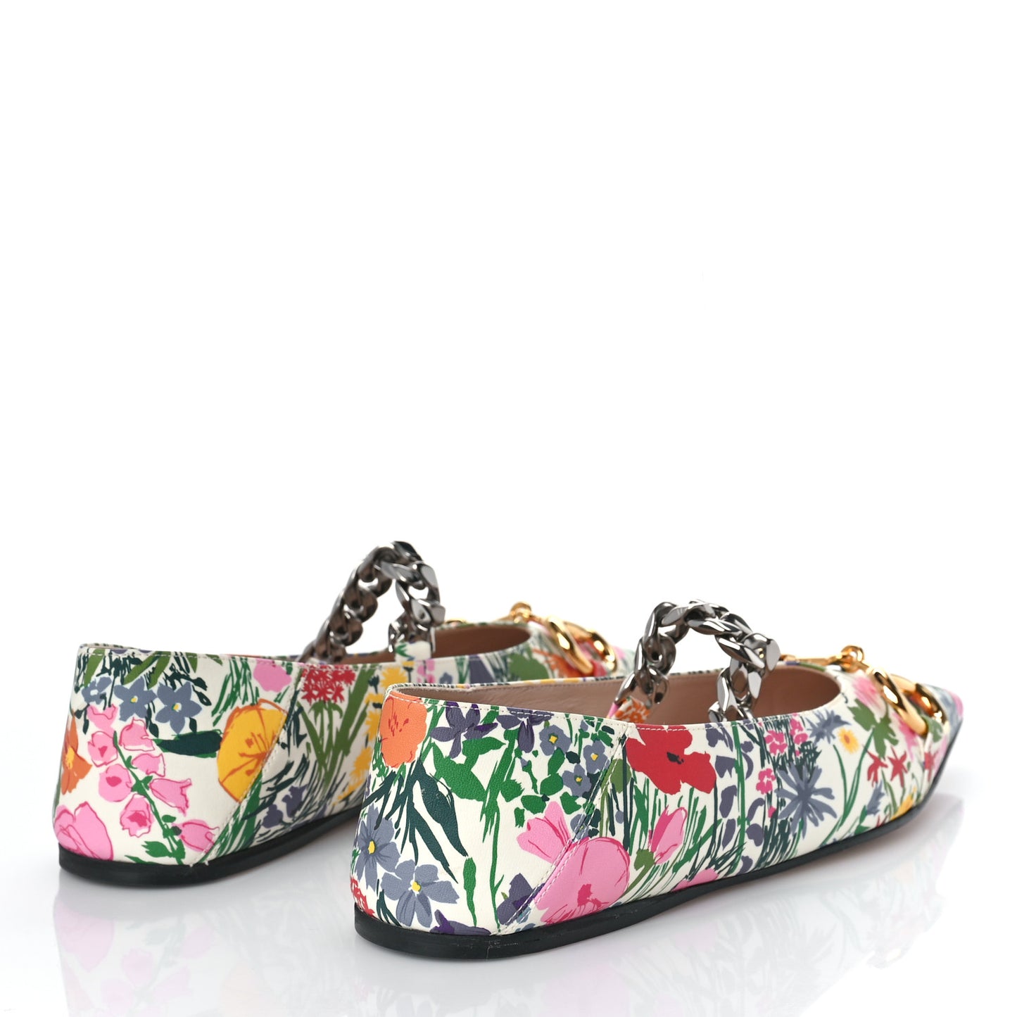 X KEN SCOTT Canvas Infinity Giardino d Apri Deva Horsebit Chain Embellished Flats 37.5 Ivory Pink