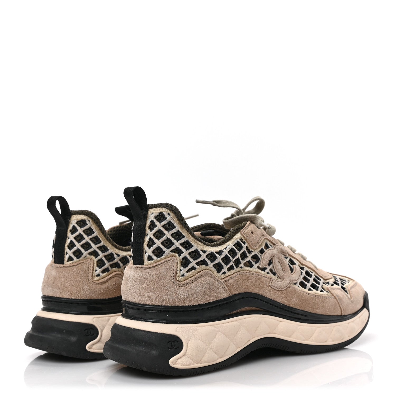 Chanel Suede Calfskin Embroidered CC Sneakers 41 Beige Black 4 of 8