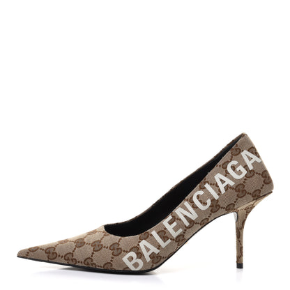 Balenciaga X GUCCI GG Monogram Square Knife 80mm Pumps 39.5 Beige Ebony 1 of 9