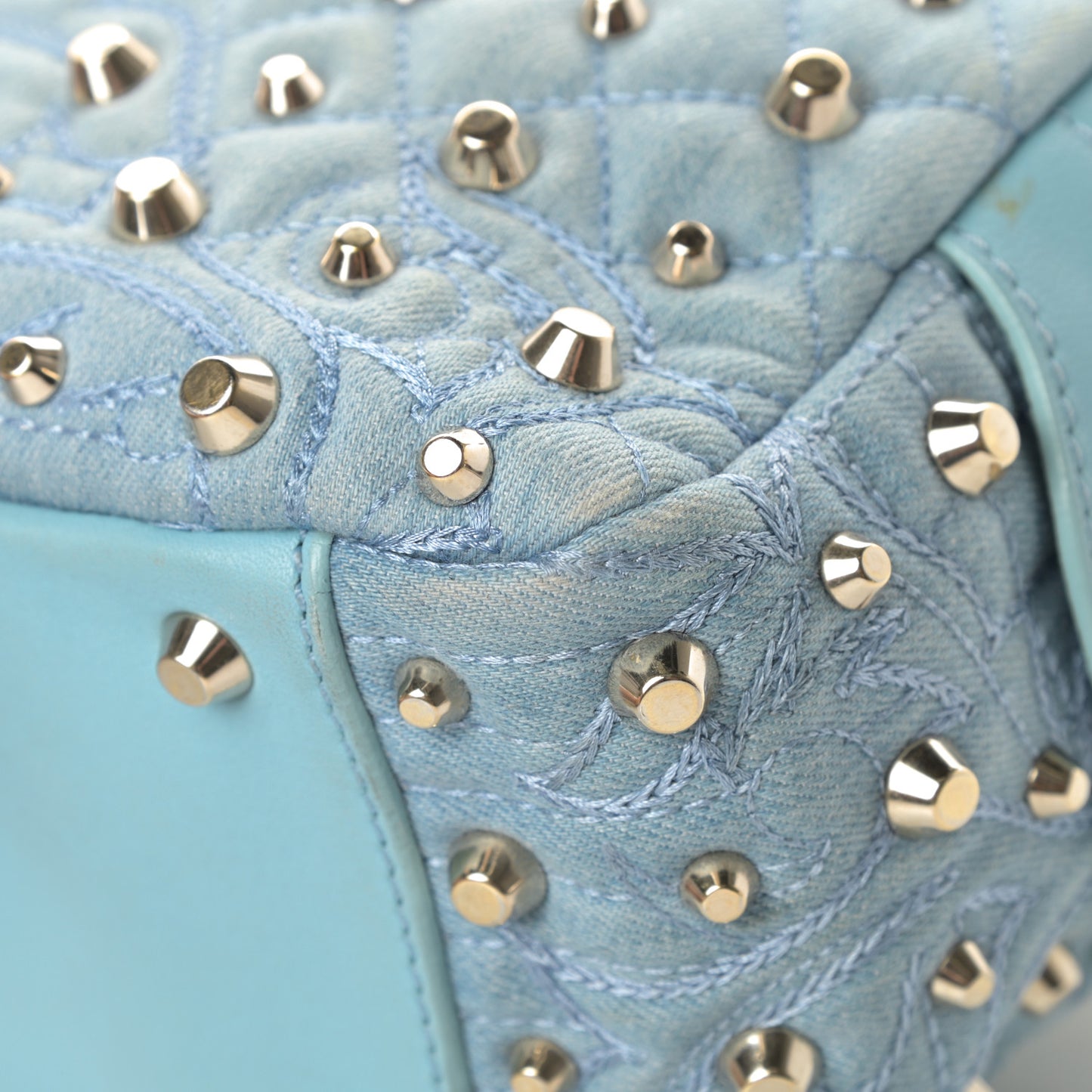 Denim Barocco Quilted Studded Vanitas Demetra Blue
