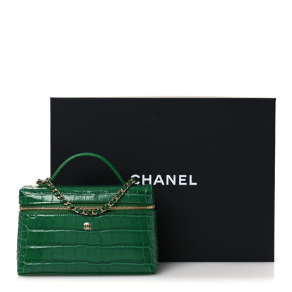 Chanel Calfskin Crocodile Embossed Crococo Top Handle Slim Vanity Case With Chain Green 13 of 13