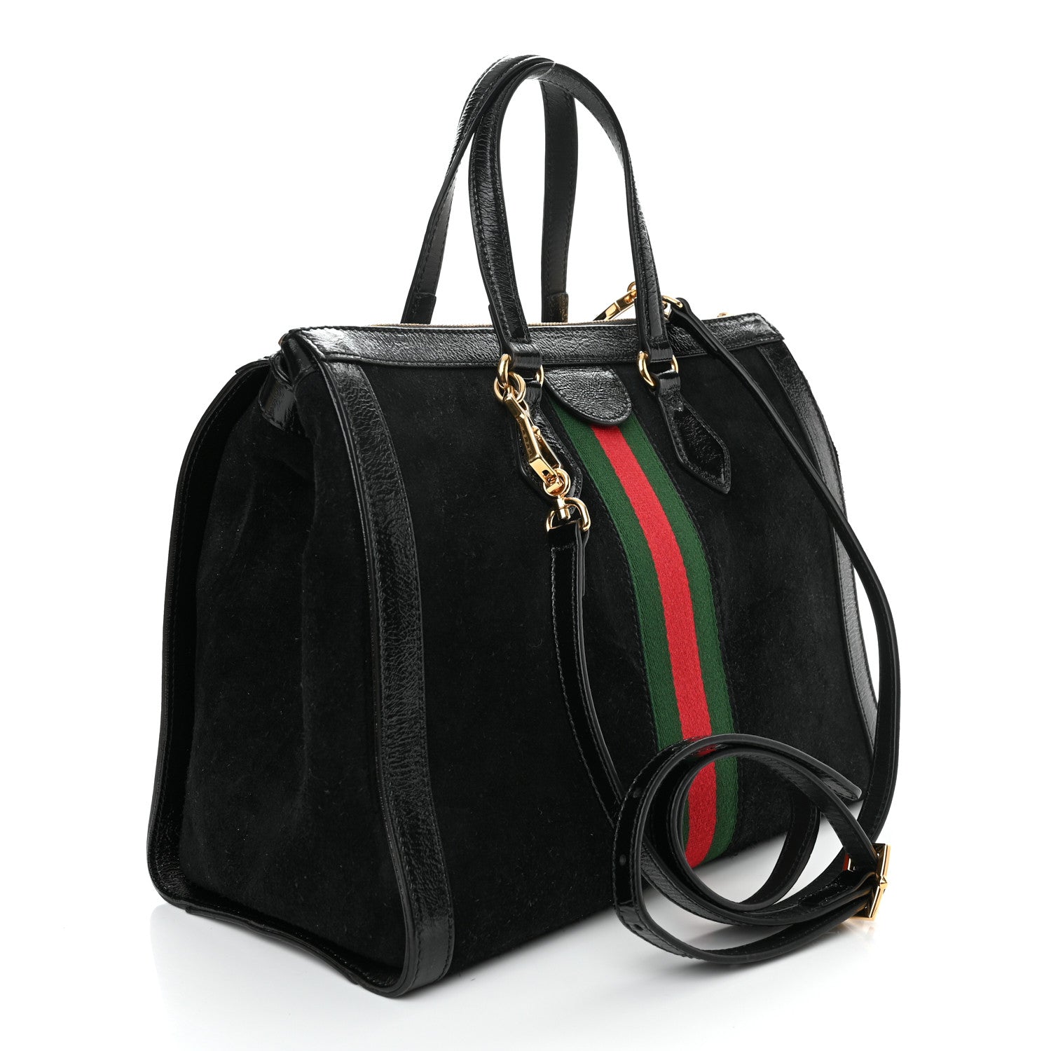 Gucci Suede Patent GG Web Medium Ophidia Tote Bag Black 3 of 10