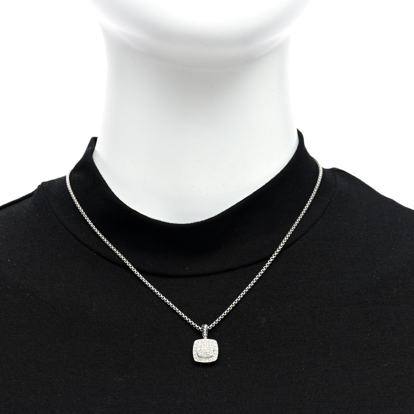 Sterling Silver Diamond Pave 7mm Petite Albion Pendant Necklace