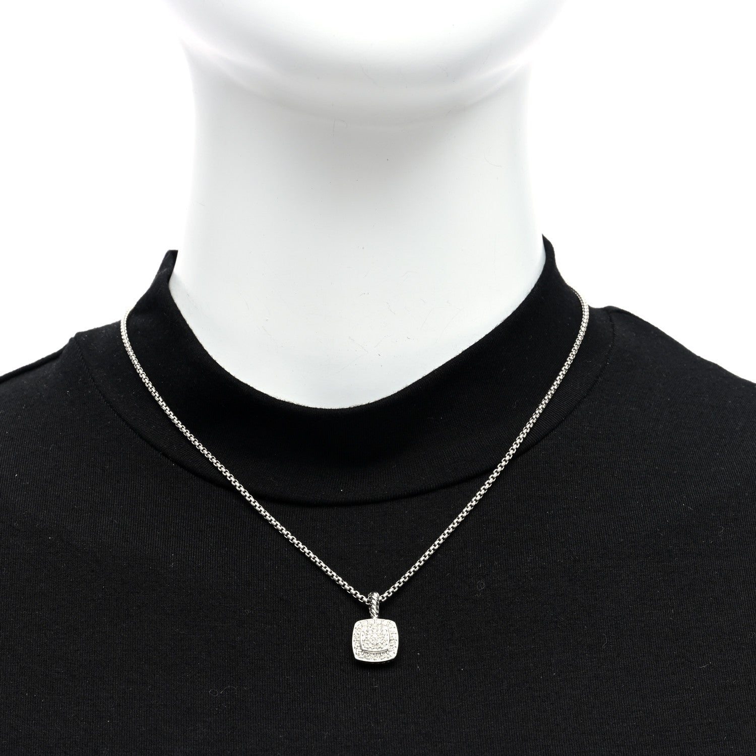 David Yurman Sterling Silver Diamond Pave 7mm Petite Albion Pendant Necklace 2 of 4
