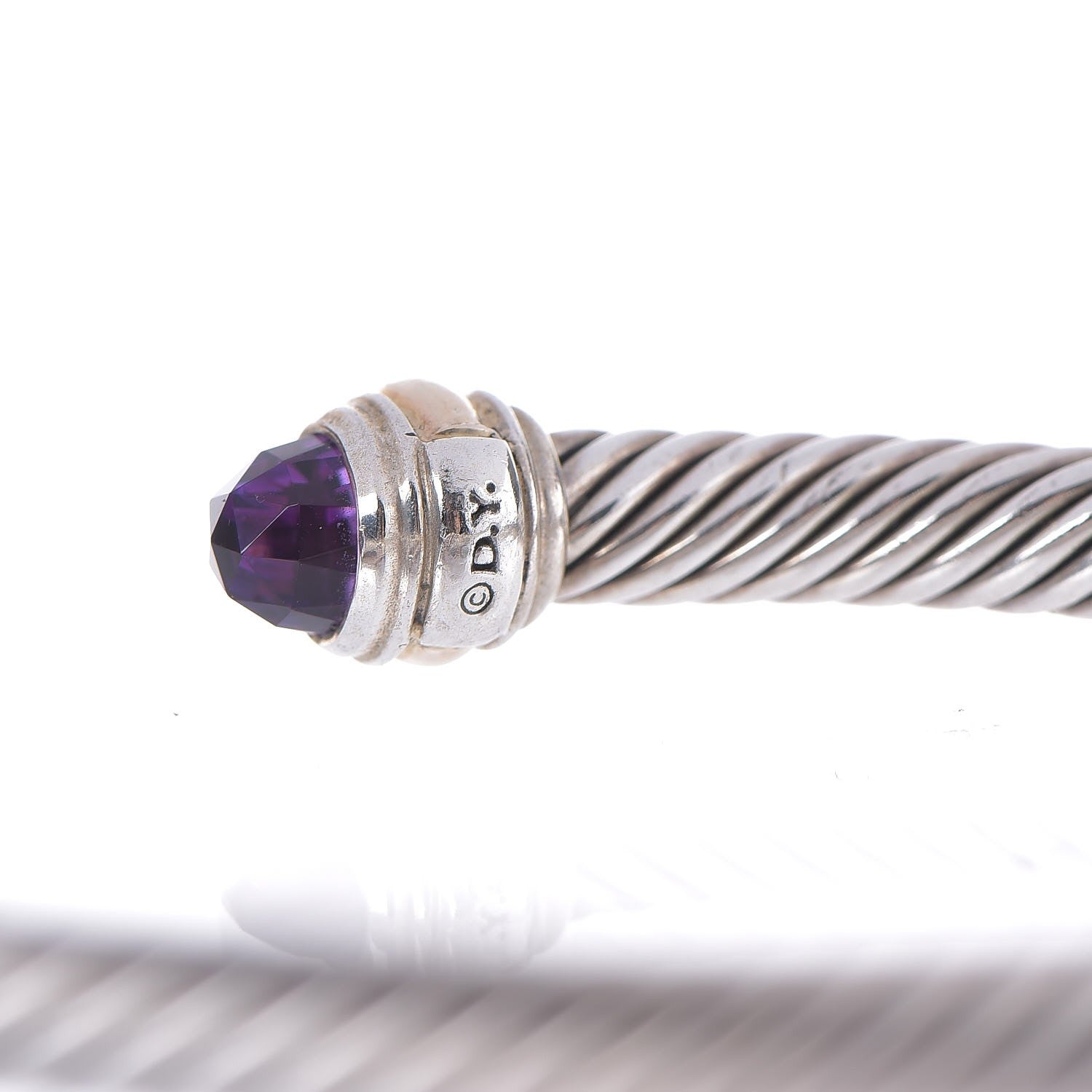 David Yurman Sterling Silver 14K Yellow Gold Amethyst 5mm Cable Classics Bracelet 5 of 5
