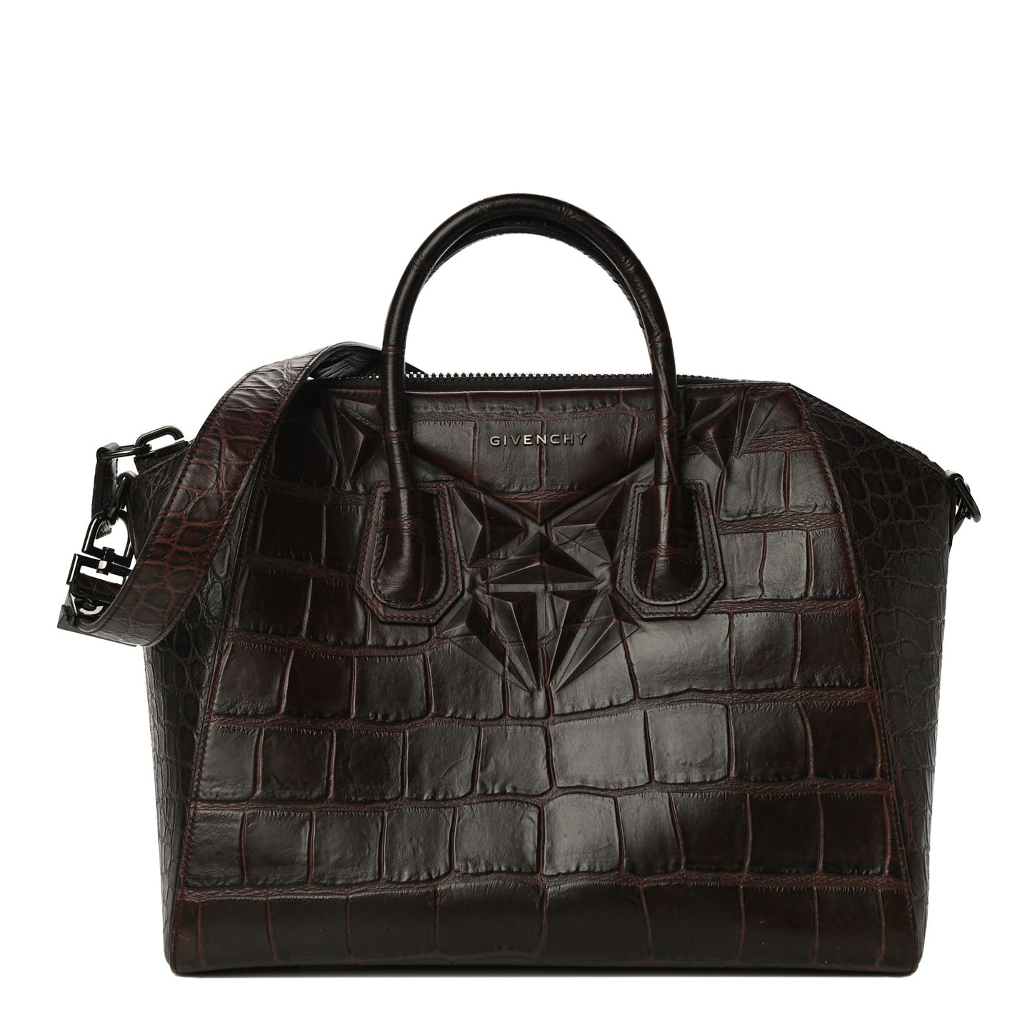 Calfskin Crocodile Embossed 3D Stud Medium Antigona Brown
