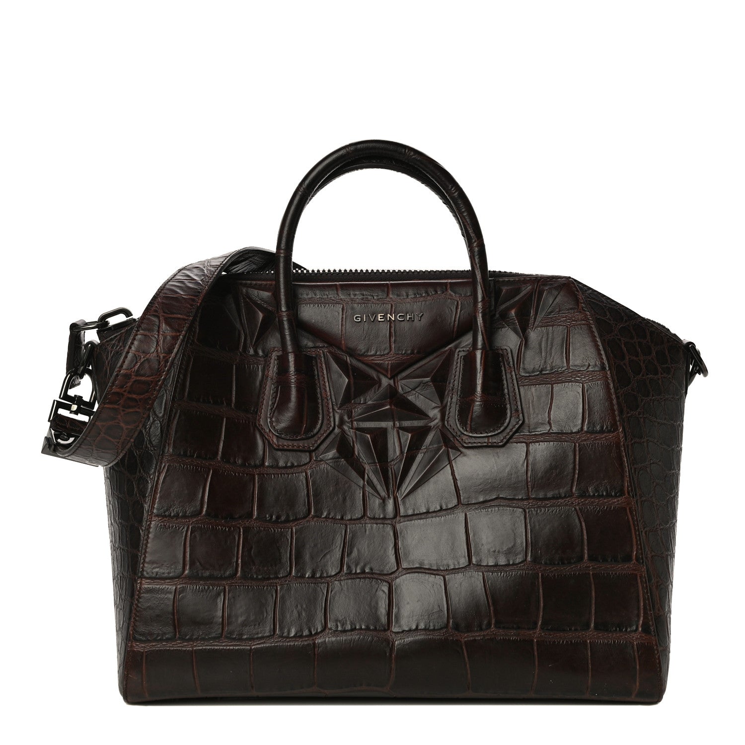 Givenchy Calfskin Crocodile Embossed 3D Stud Medium Antigona Brown 1 of 16