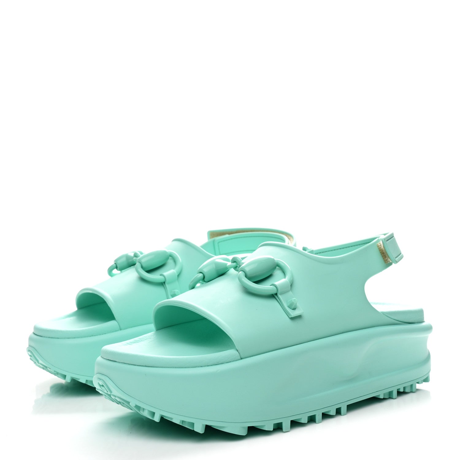 Gucci Soft Rubber Horsebit Womens Slingback Sandals 37 Teal Cyan 4 of 9