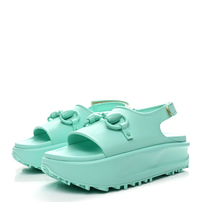 Gucci Soft Rubber Horsebit Womens Slingback Sandals 37 Teal Cyan 4 of 9