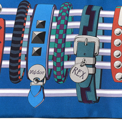 Hermes Silk Colliers De Chiens Maxi Twilly Cobalt Vert Prune 6 of 6