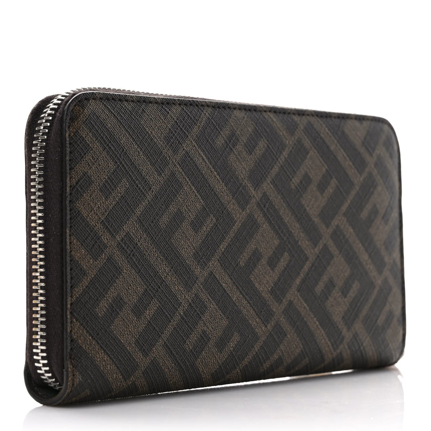 Glazed Fabric Vitello King FF 1974 Diagonal Zip Around Wallet Tobacco Moro Cuoio