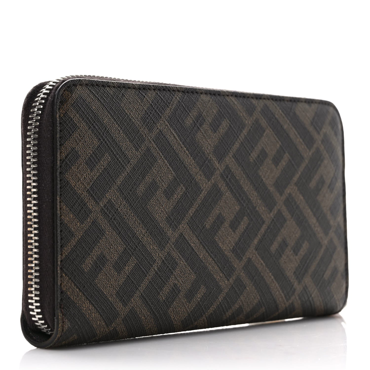 Fendi Glazed Fabric Vitello King FF 1974 Diagonal Zip Around Wallet Tobacco Moro Cuoio 3 of 7