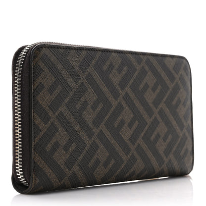 Fendi Glazed Fabric Vitello King FF 1974 Diagonal Zip Around Wallet Tobacco Moro Cuoio 3 of 7