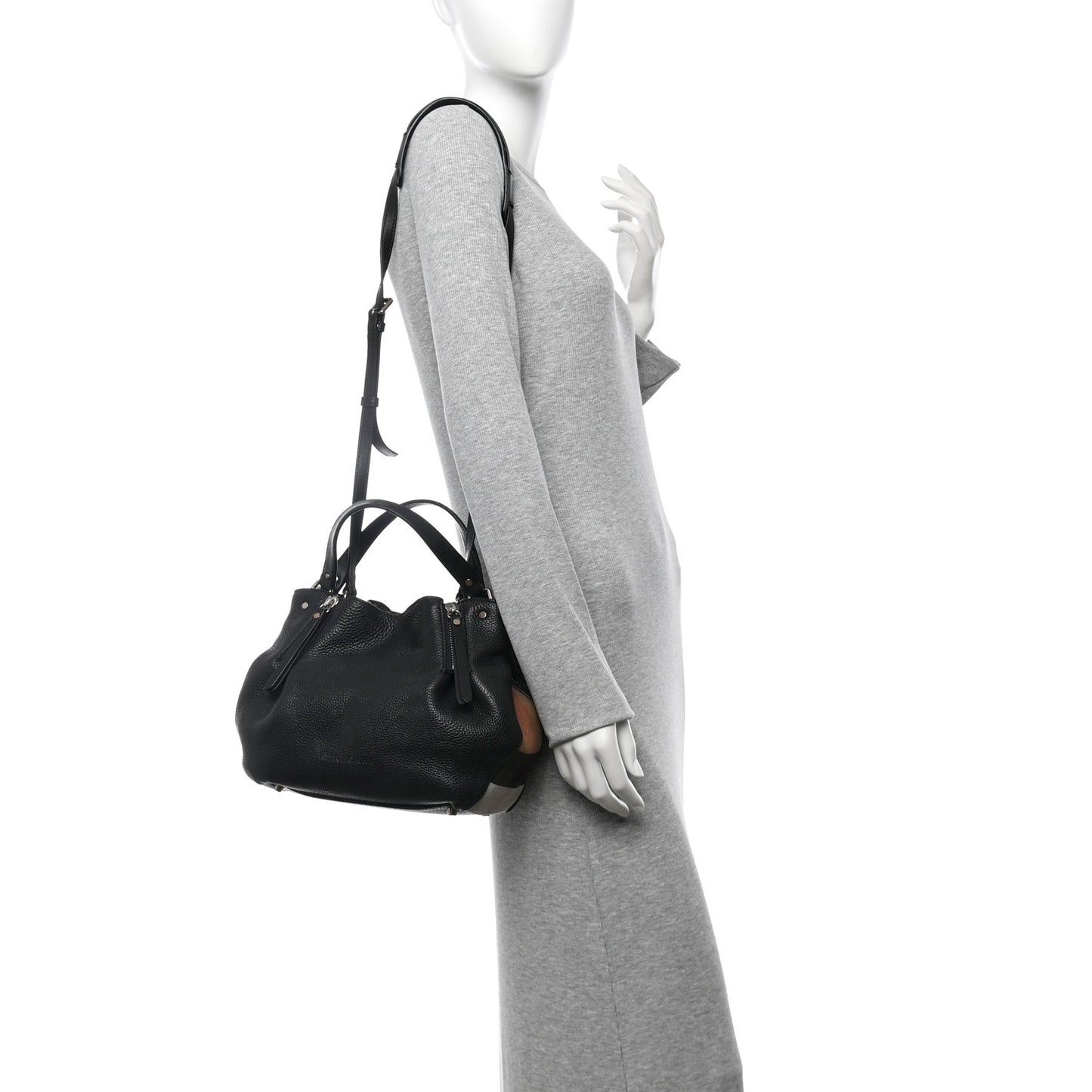 Grainy Calfskin House Check Small Maidstone Black