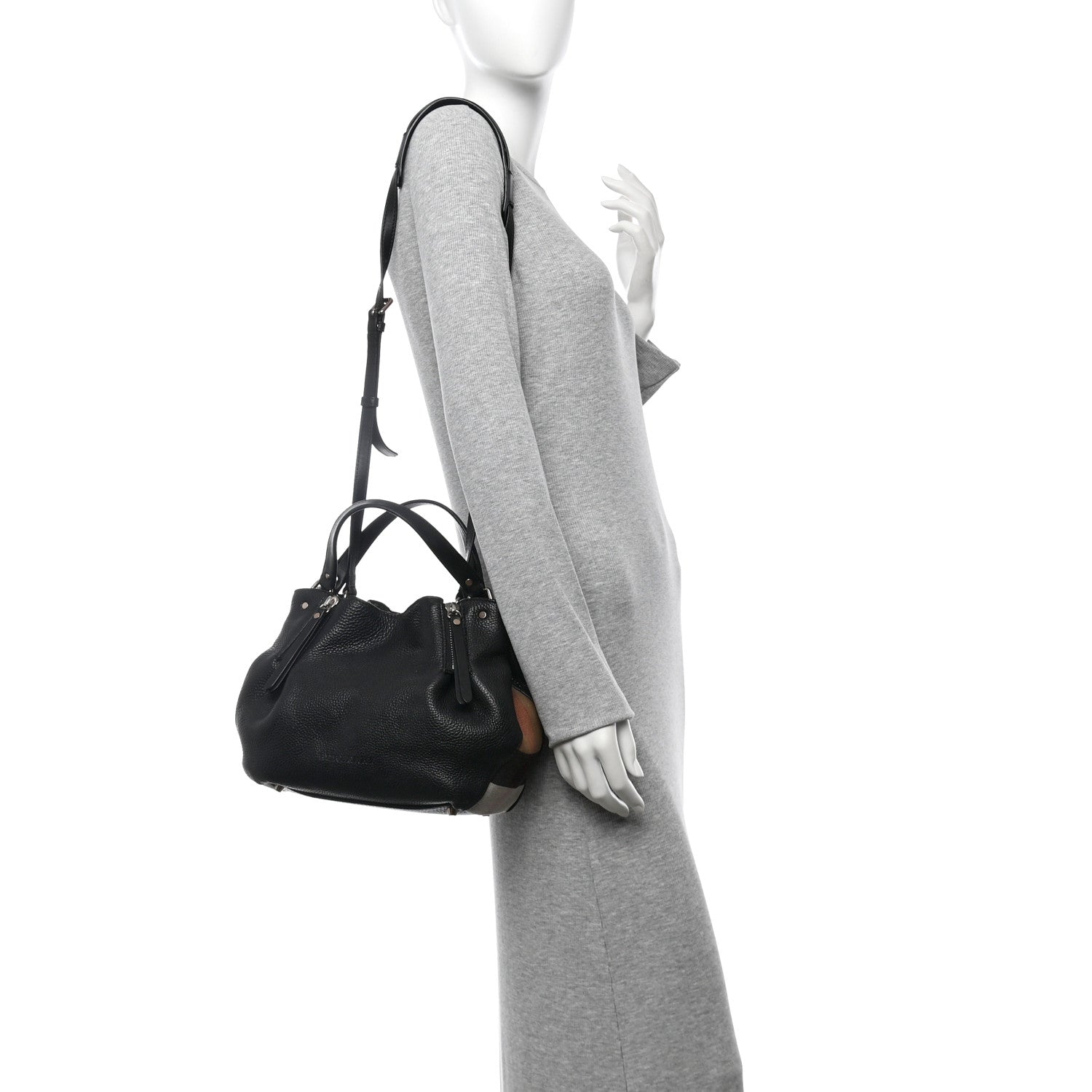Burberry Grainy Calfskin House Check Small Maidstone Black 2 of 19