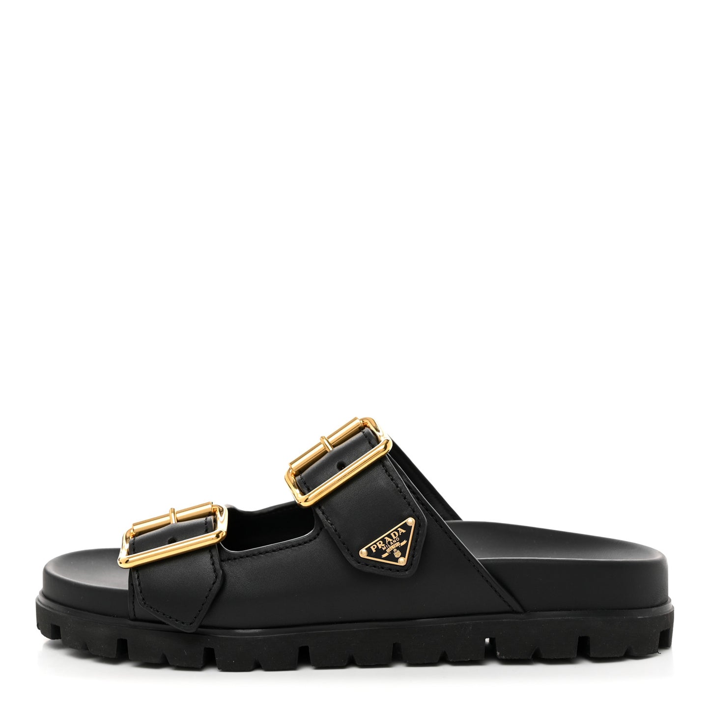 Vitello Sport Metal Triangle Logo Womens Double Buckle 20mm Slide Sandals 39.5 Black